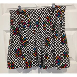 Tail Mini Skirt Womens 14 Black White Checkered Pleated Retro Y2K Skater Skirt